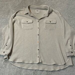 Aerie waffle knit button down top, color cream, size medium